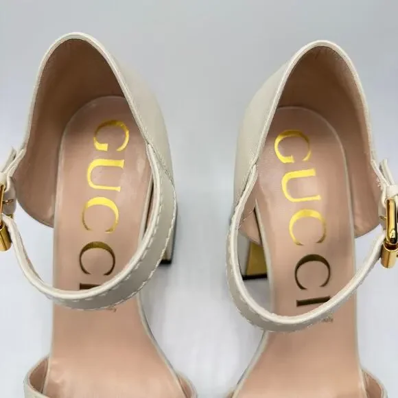 Gucci Charlotte 95 Horsebit Embellished Leather Sandals Nappa White EU 40/US 10 - Picture 7 of 14